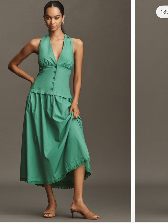 Anthropologie Dresses & Skirts - Maeve Halter V-Neck Drop-Waist Midi Dress
